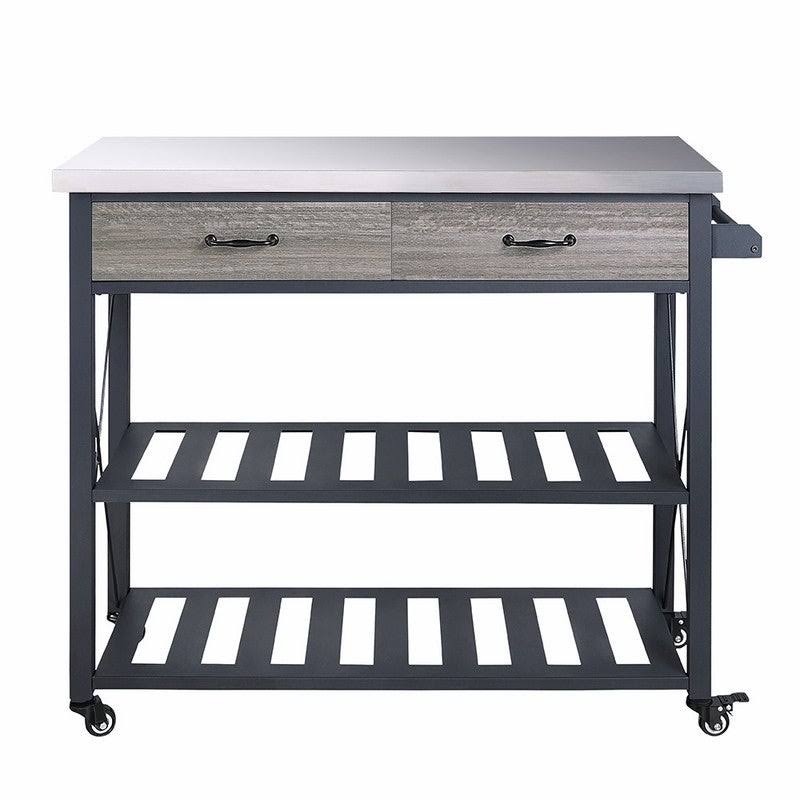 Black Kitchen Cart with Wheels and 2 Drawers T863538