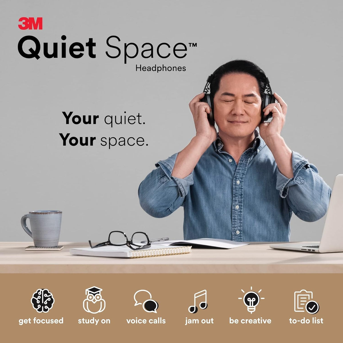 3M Quiet Space Headphones, Adjustable White Noise Technology, Great for Voice and Video Calls, Wireless, Bluetooth, 30 + Hours of Battery Life Y695