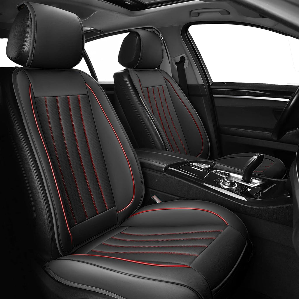 2pc Black-Red Line Leather Car Seat Covers W97563