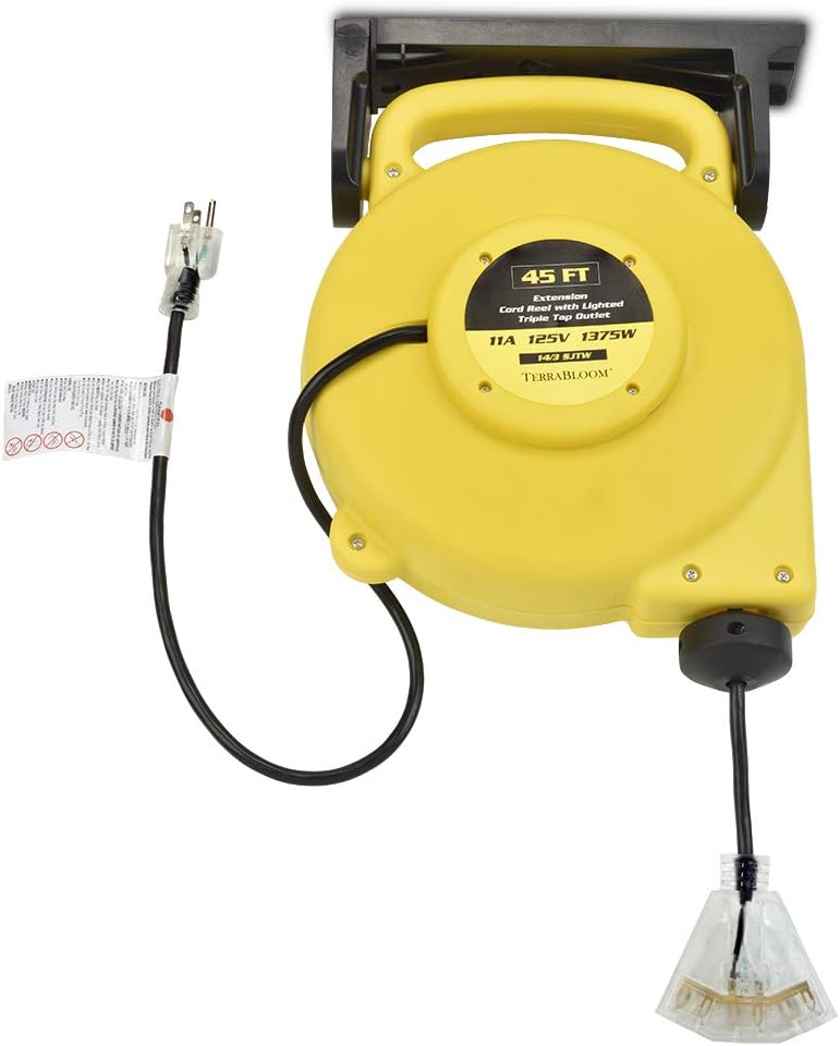 40 Ft 12/3 Retractable Extension Cord Reel with 3 Electrical Outlets X81052
