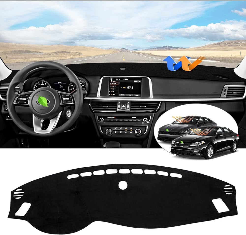Suede Dash Cover for Kia Optima Dashboard Mat Non-Slip Carpet Odorless Sunshade Protector Pack of 2 T792722