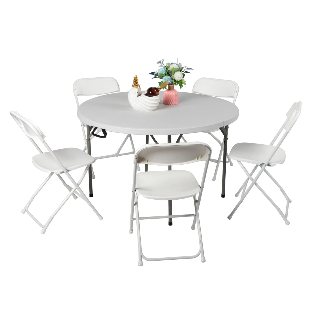 4 Ft White Round Folding Plastic Dining Table O37764