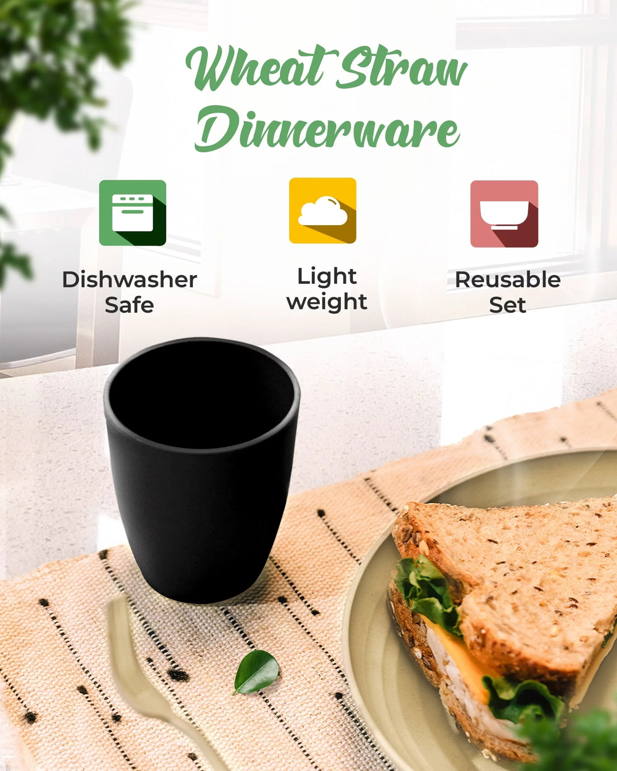 Wheat Straw Dinnerware Set for 4 with Cutlery A528231