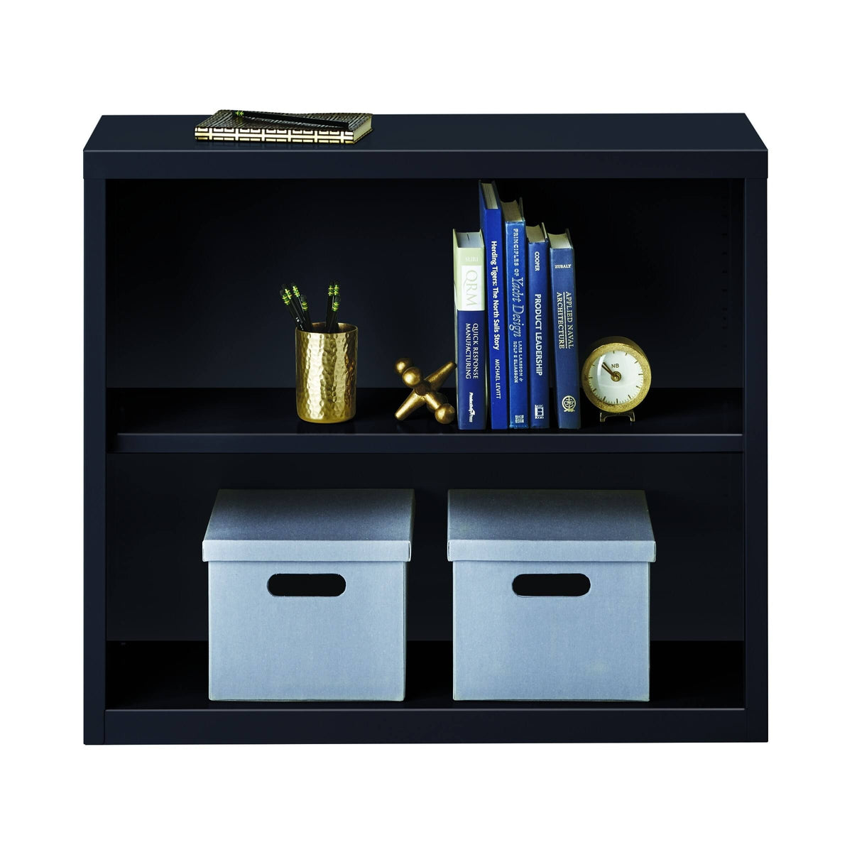 Black 2-Shelf Metal Bookcase S87257