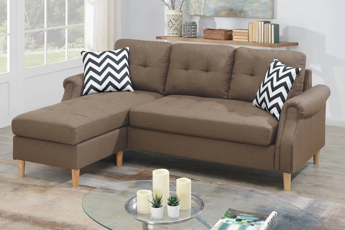 Reversible Sectional Sofa Set Polyfiber Light Coffee Cushion C221057