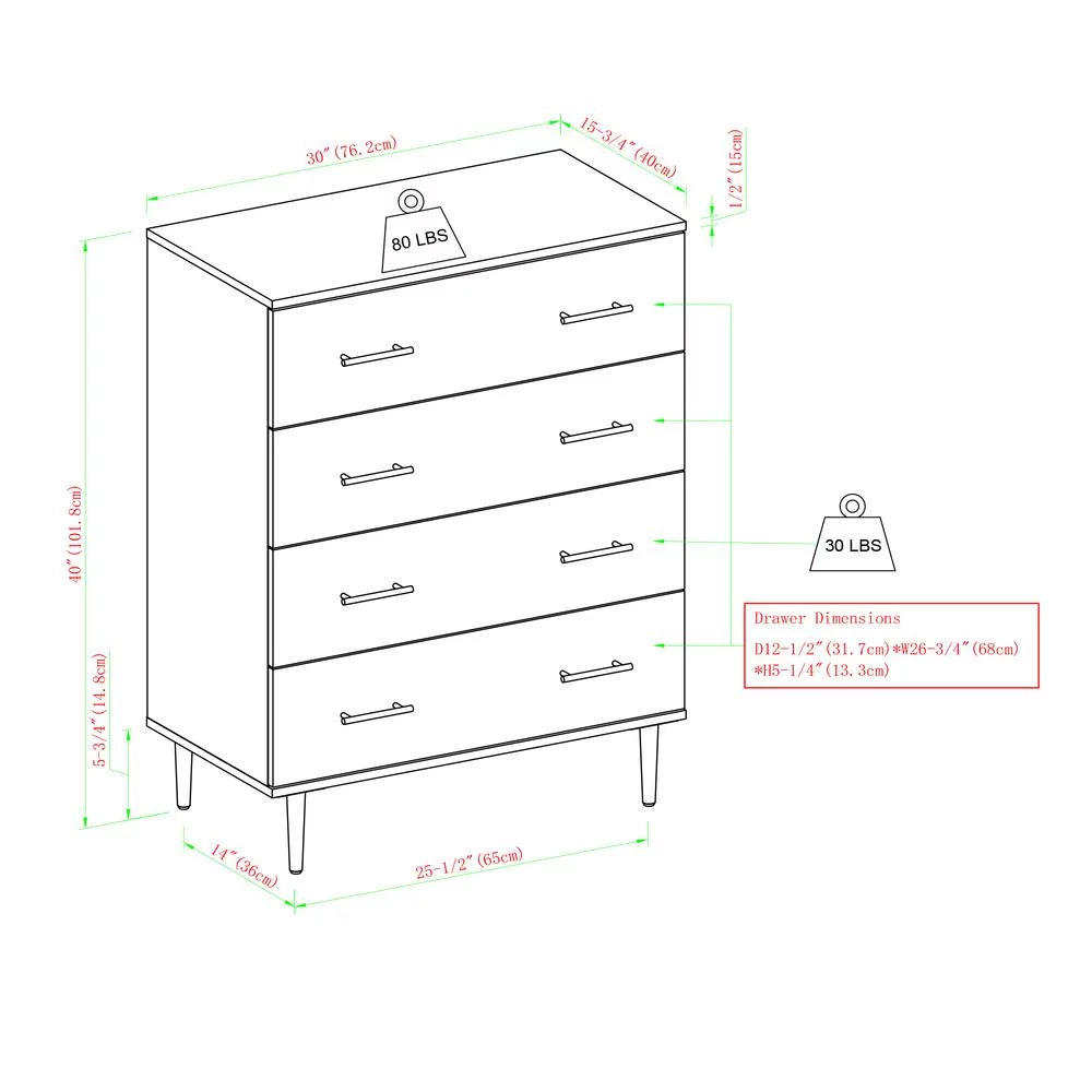 30" 4-Drawer Dark Walnut Bedroom Chest M508
