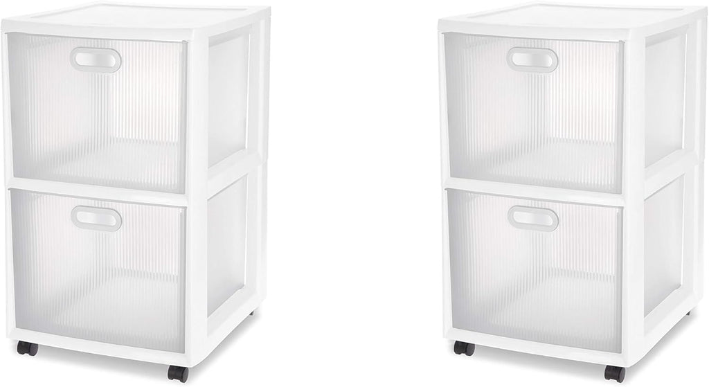 White 2 Drawer Cart with Clear Drawers and Black Casters, 2-Pack C897992