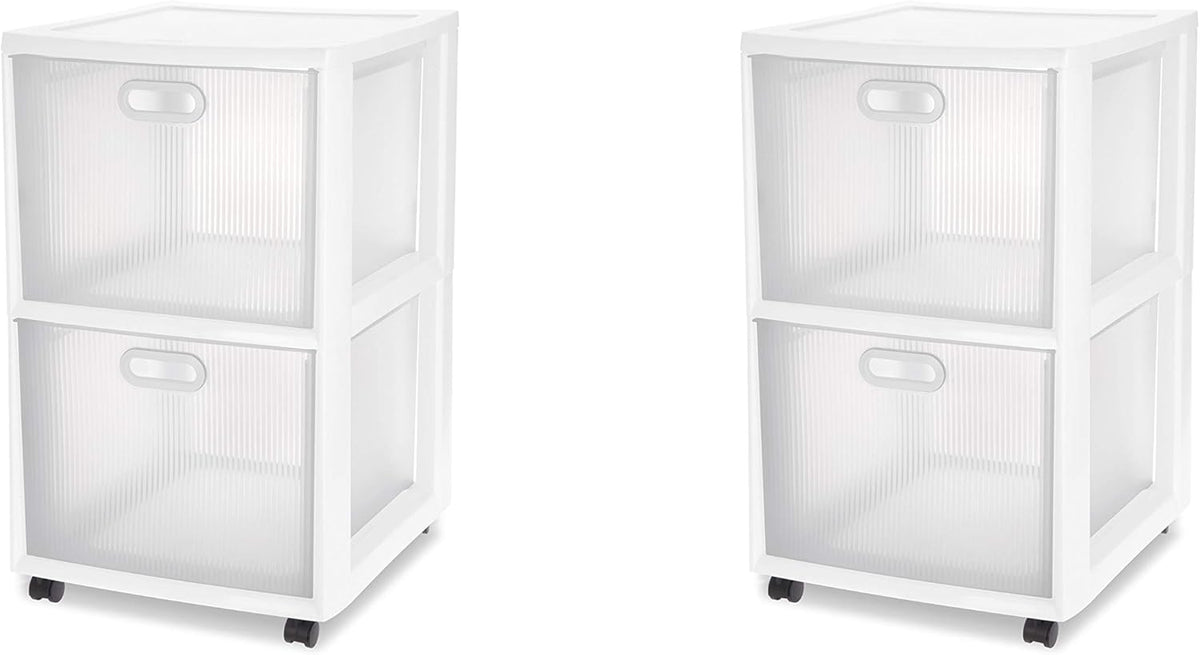 White 2 Drawer Cart with Clear Drawers and Black Casters, 2-Pack C897992