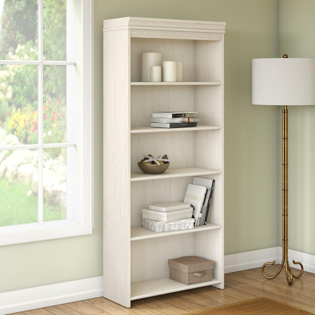 Antique White 5 Shelf Bookcase V6502