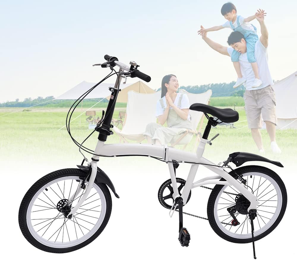 20-Inch 7-Speed Folding Bicycle White C778065