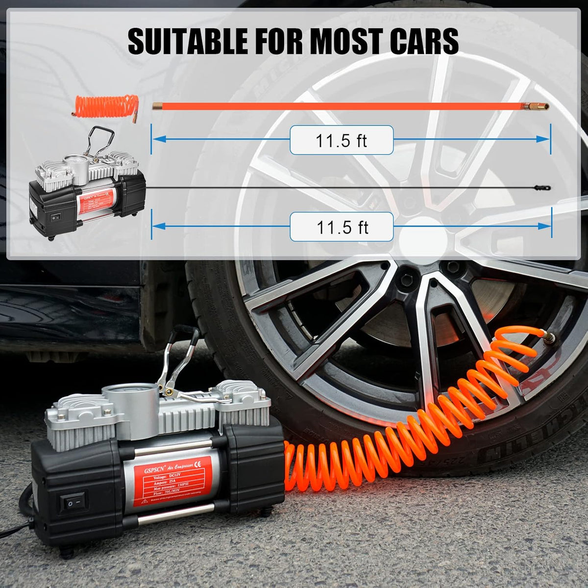 Portable Double Cylinder 12V 150 PSI Tire Inflator C78473