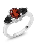 Oval Red Garnet Black Onyx 925 Sterling Silver Ring L800