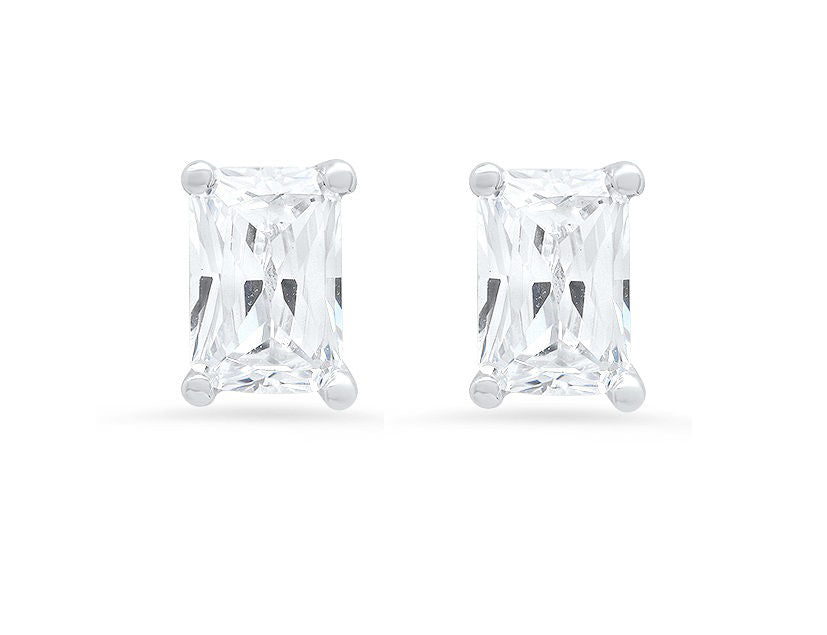 14K White Gold Emerald Cut Solitaire Stud Earrings R7270