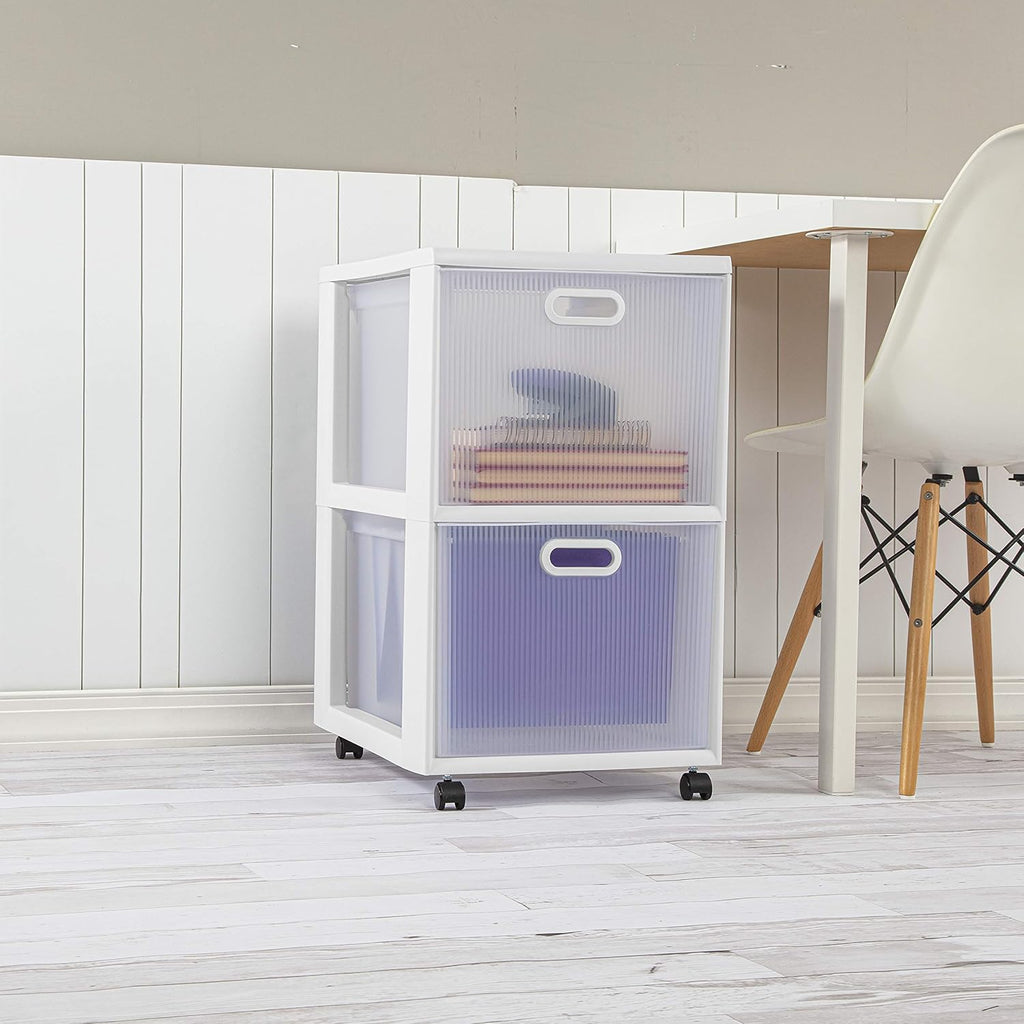 White 2 Drawer Cart with Clear Drawers and Black Casters, 2-Pack C897992