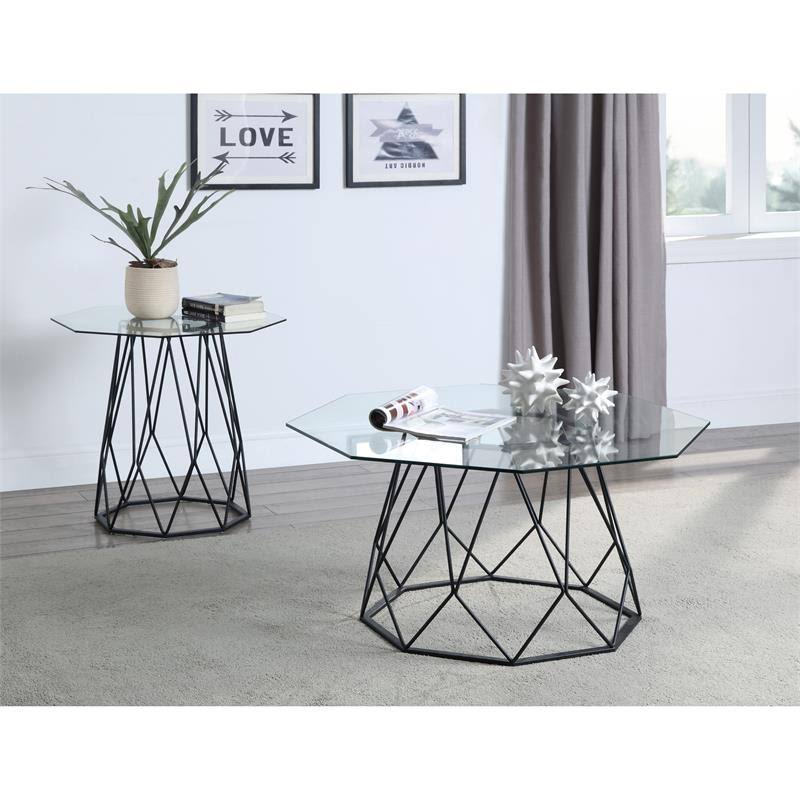Black Glass Top End Table F97995
