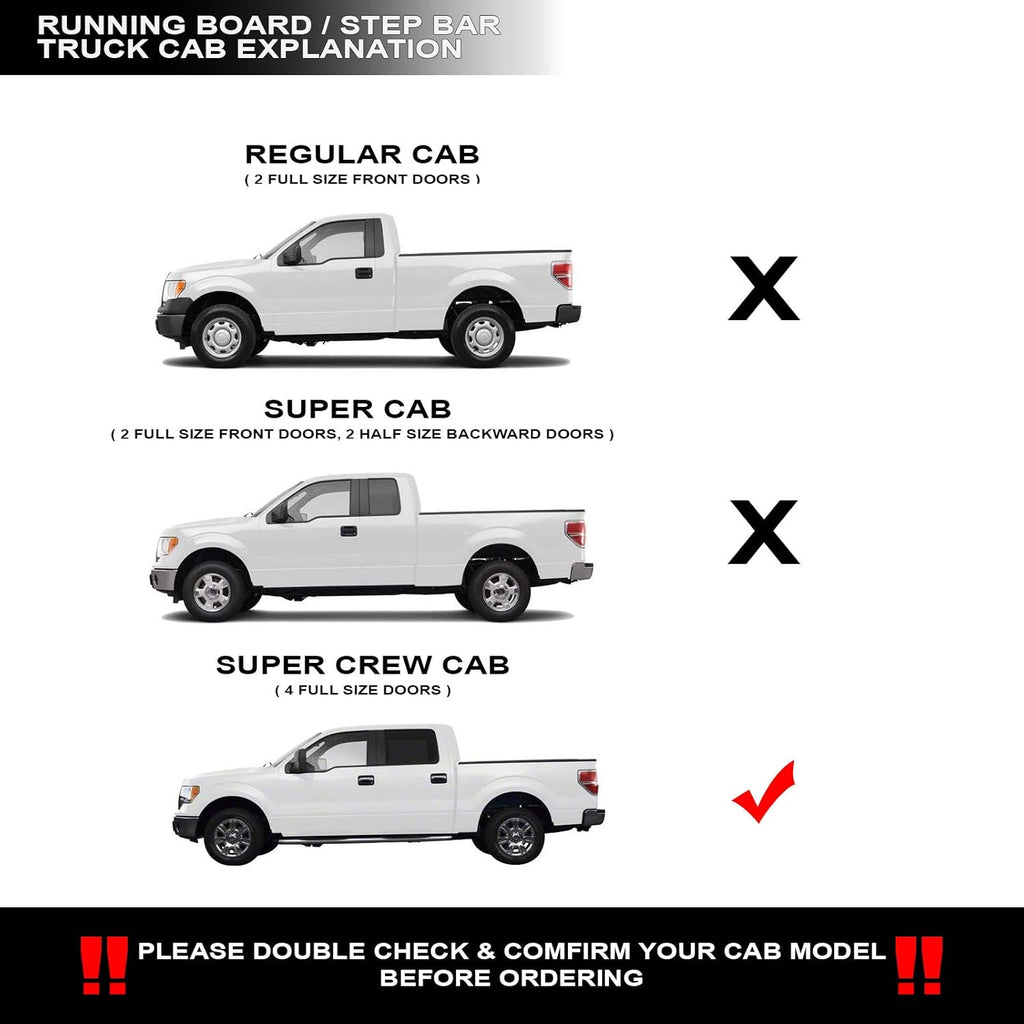 Matte Black Nerf Bars Running Boards for Ford F150 SuperCrew Cab J1777