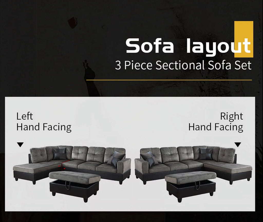 Microfiber Faux Leather Sofa Set with Ottoman V725206