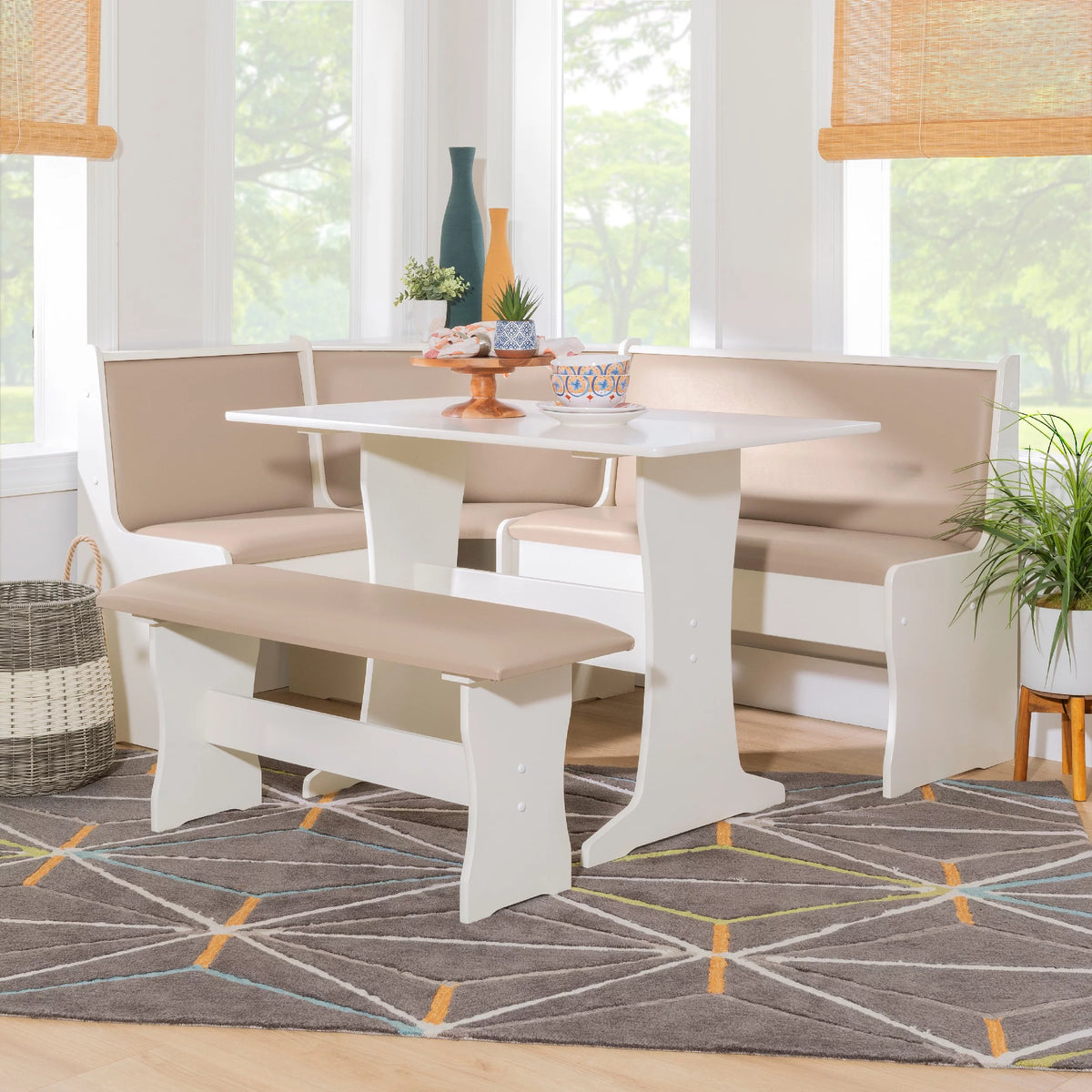 Tan Dining Table and Bench Set with Storage H53872