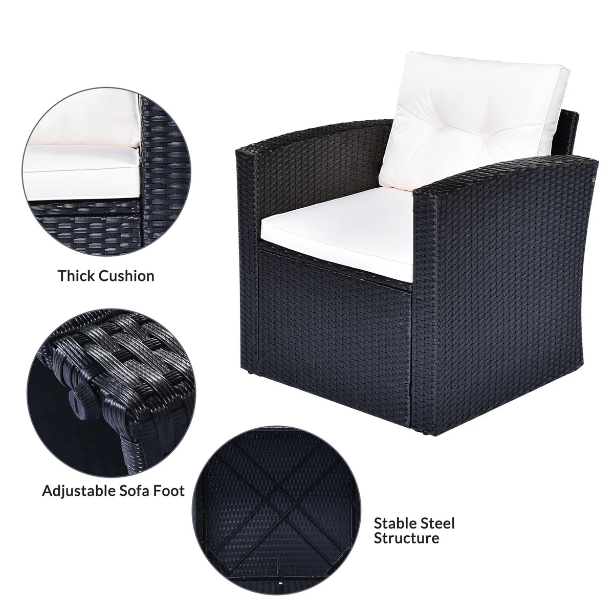 6pcs Outdoor Patio Furniture Set with Coffee Table, Wicker Sofas, Ottomans, Removable Cushions (Beige) V996831
