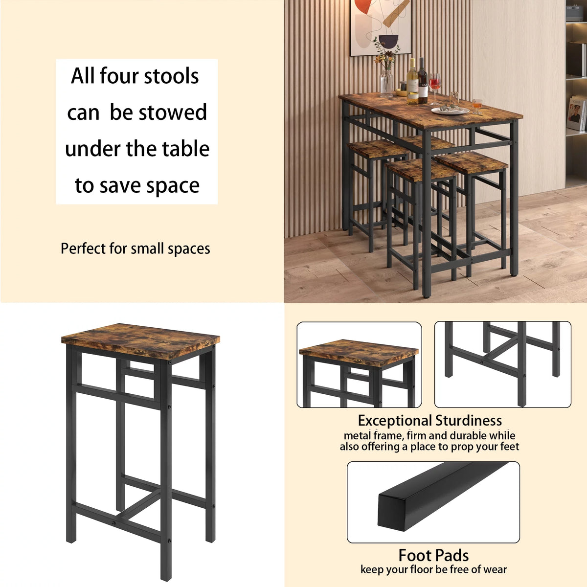 5 Piece Wooden Metal Dining Table and Stools Set G53674
