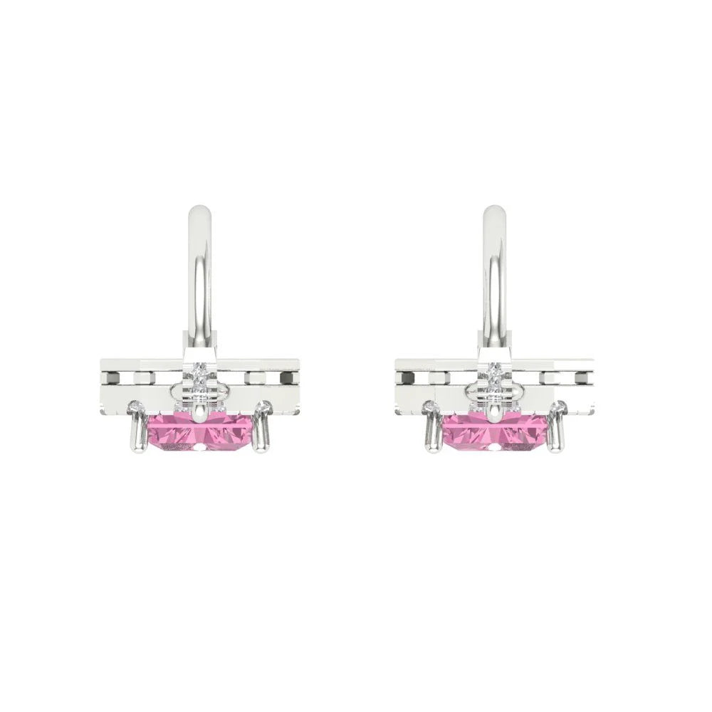 14K White Gold Emerald Cut Halo Drop Dangle Earrings J282359