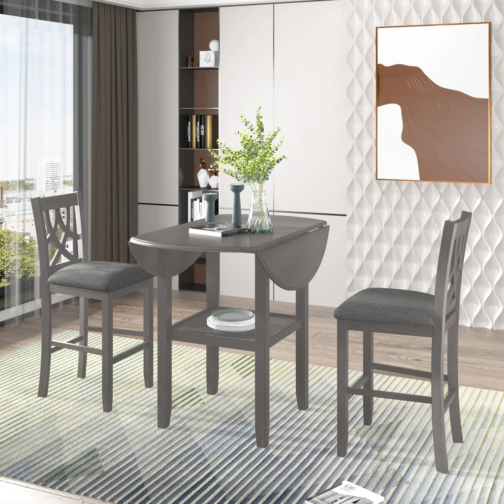 3 Piece Wooden Drop Leaf Dining Table Set with Storage A72512