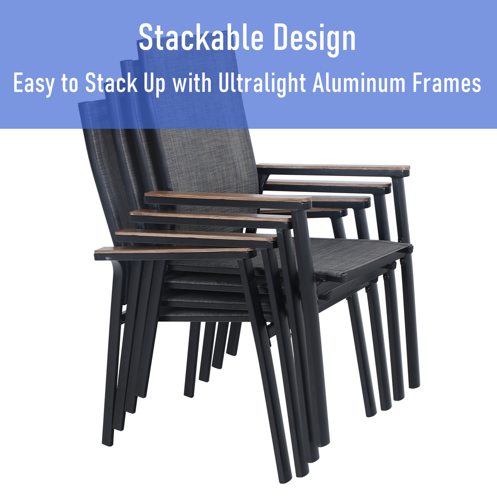 5-Piece Outdoor Patio Dining Set with 4 Aluminum Armchairs and 1 Dining Table, Black & Gray J802