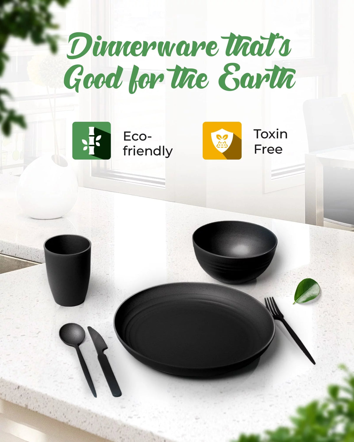 Wheat Straw Dinnerware Set for 4 with Cutlery A528231