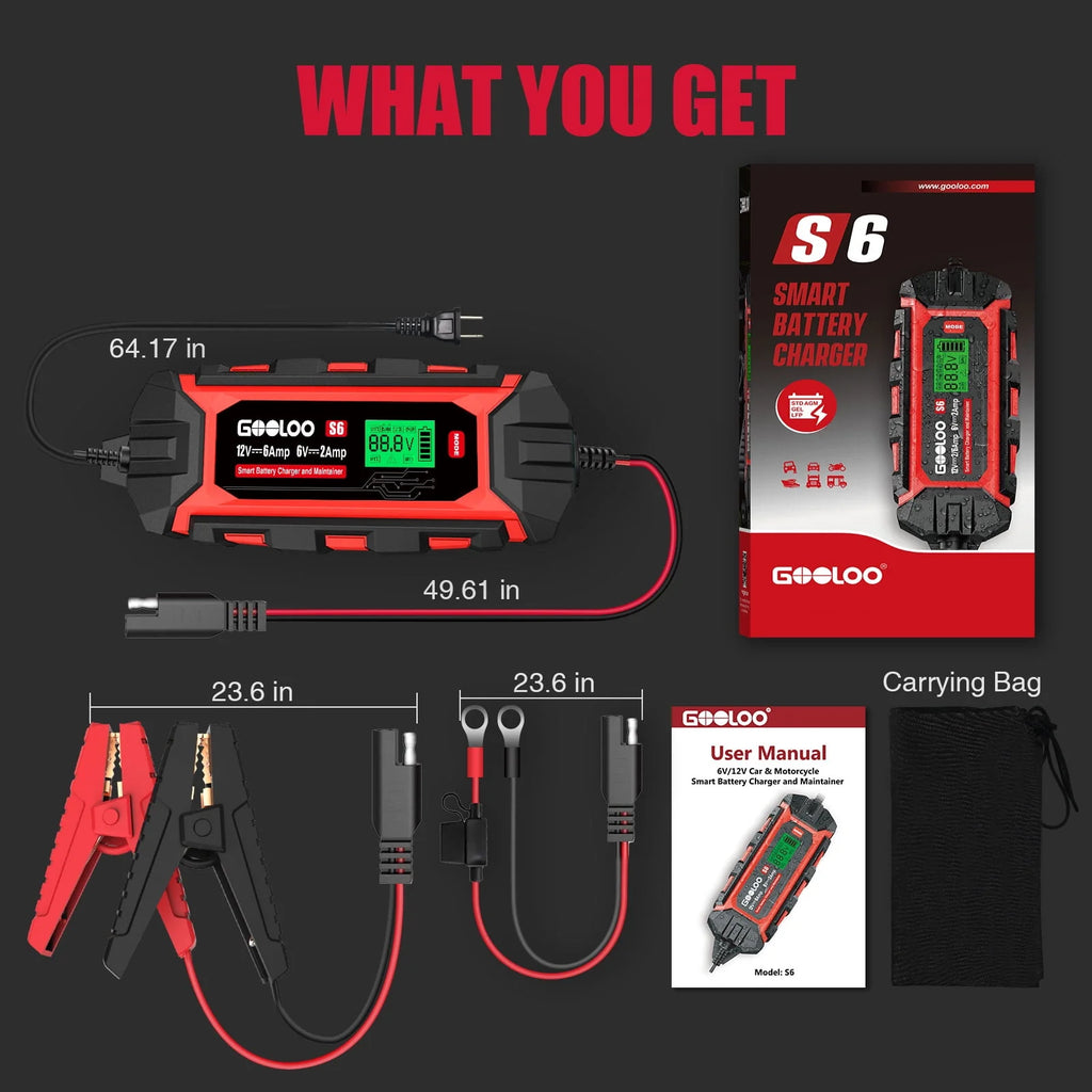 6 Amp 6V 12V Smart Trickle Battery Charger with LCD Display I128753