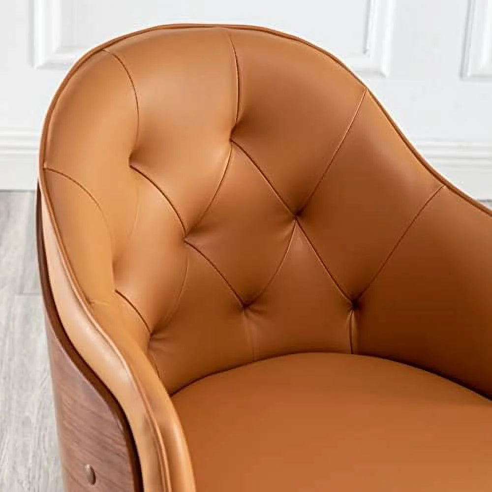 Orange Faux Leather Upholstered Dining Chairs with Walnut Wood Frame J818912