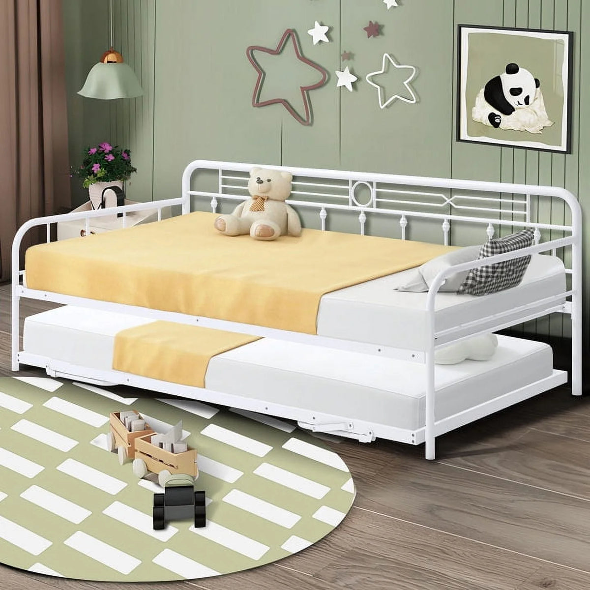 White Twin Size Metal Daybed with Trundle W35705