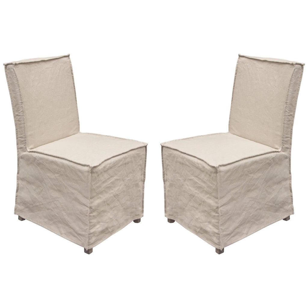 Sand Linen Dining Chairs with Wood Legs, Pack of 2 H99422