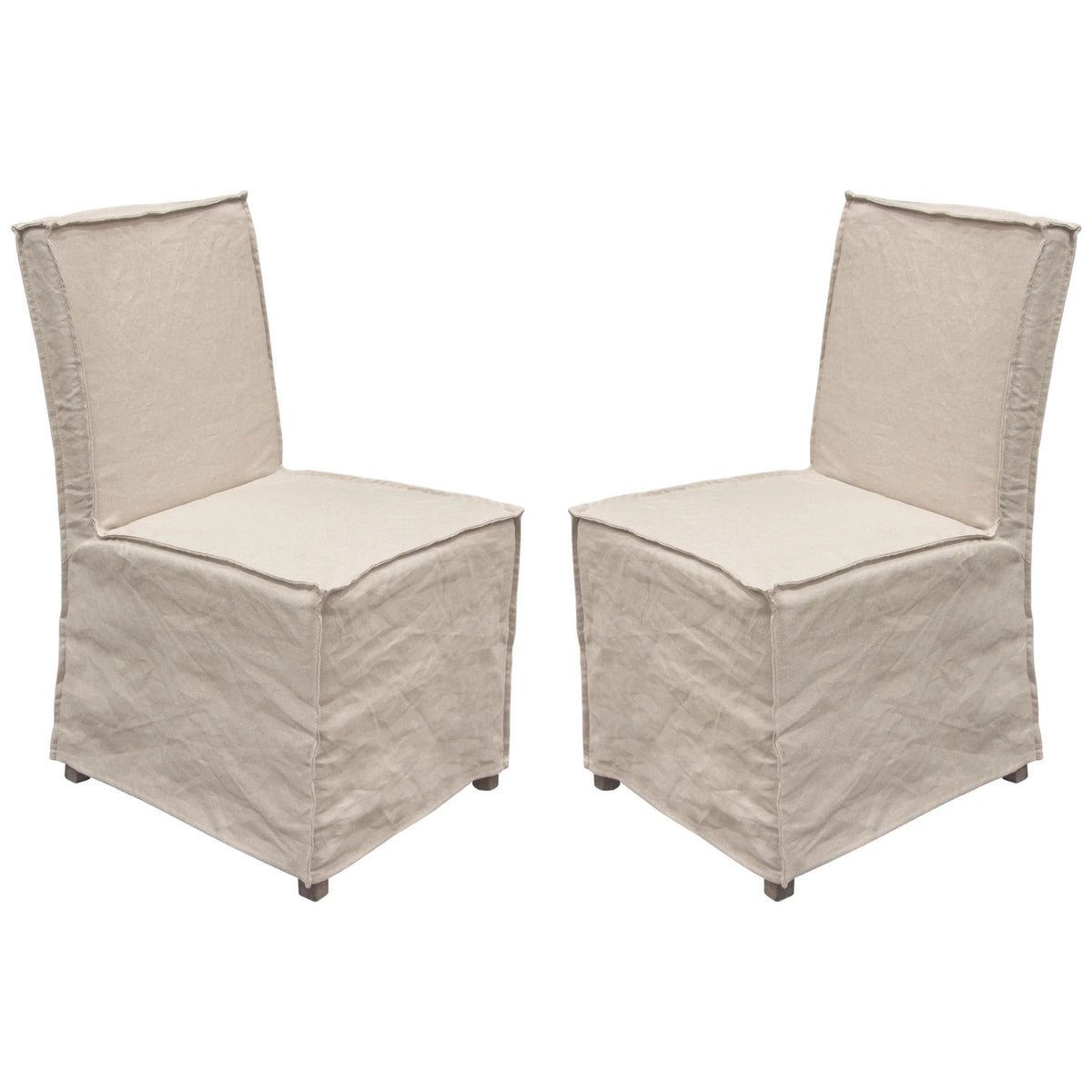 Sand Linen Dining Chairs with Wood Legs, Pack of 2 H99422