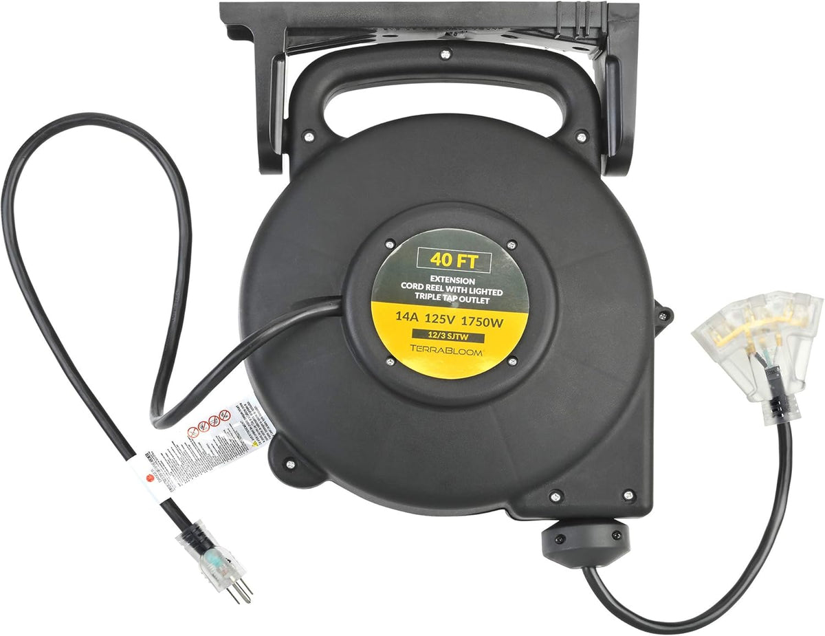 40 Ft 12/3 Retractable Extension Cord Reel with 3 Electrical Outlets X81052