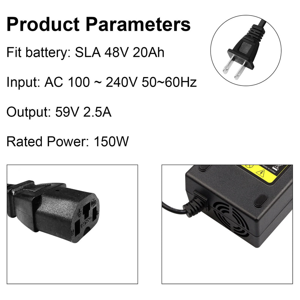 150W 59V 2.5A Charger For 48V Lead Acid Battery Electric Scooter Motorcycle Bicycle J8853