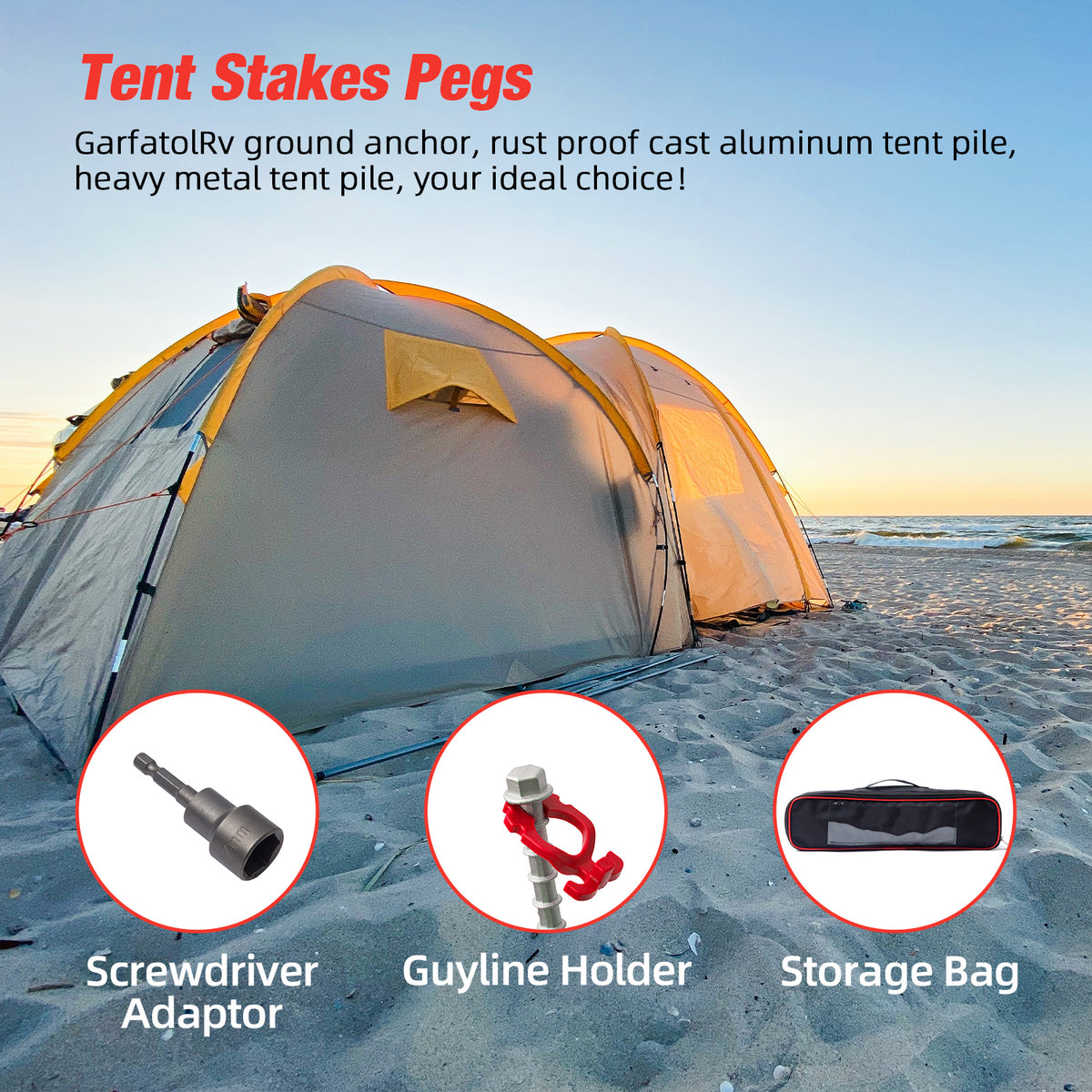 Ground Anchors Non-Rust Cast Aluminum Heavy Duty Tent Anchors Screw in Kit F689718