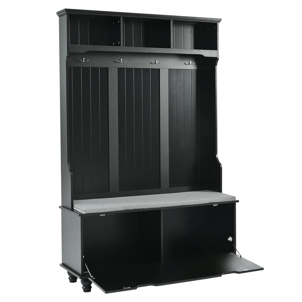 White Wood Hall Tree with Bench and Shoe Storage K190031