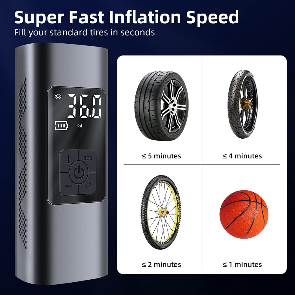 6000mAh Portable Air Compressor 150PSI Cordless Rechargeable Tire Inflator K5146