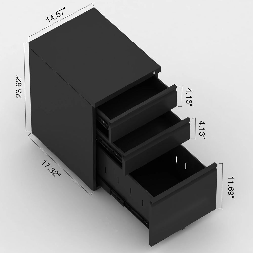 3 Drawer Black Mobile File Cabinet with Lock Q21014