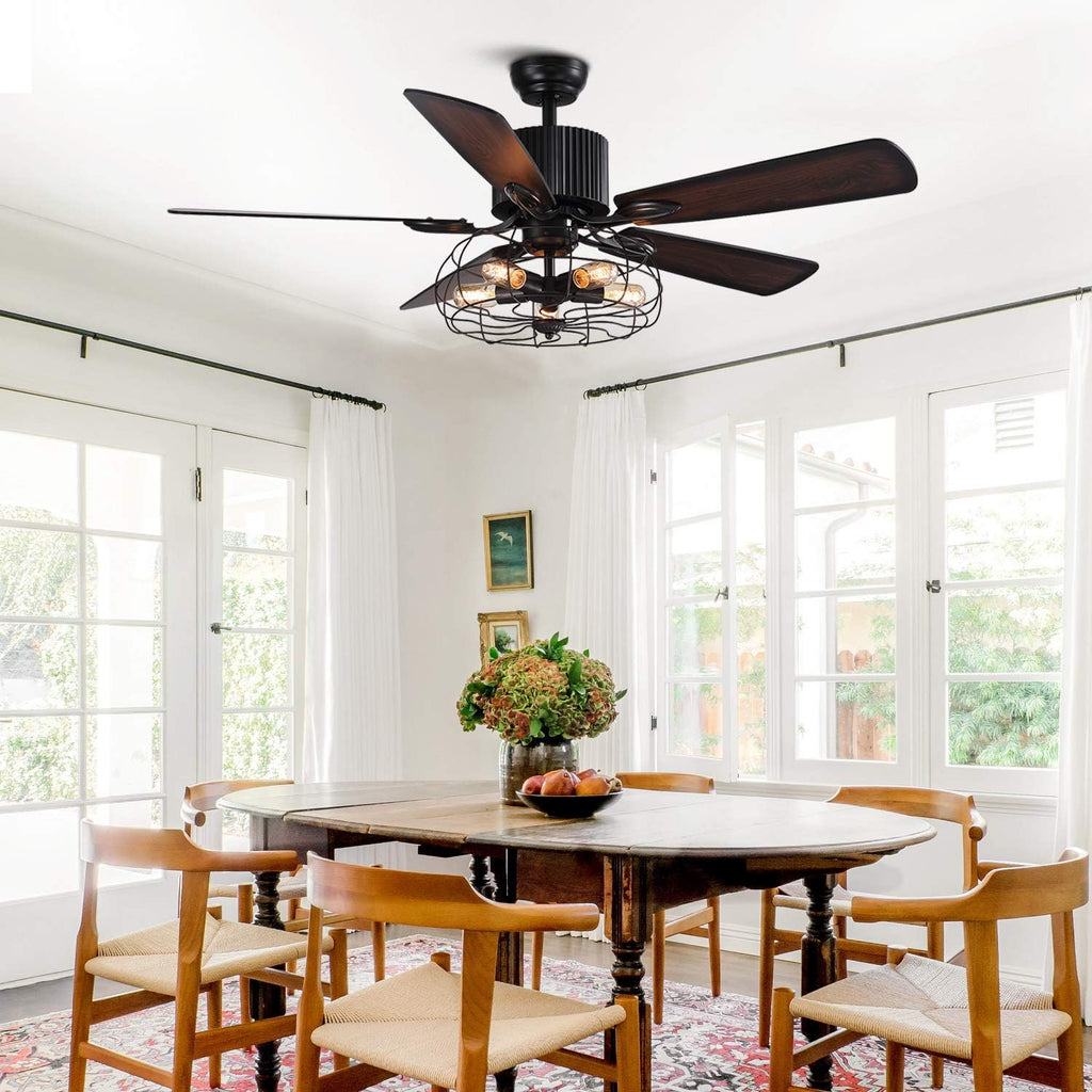 48 Retro Industrial Cage Ceiling Fan with Lights and Remote N7292