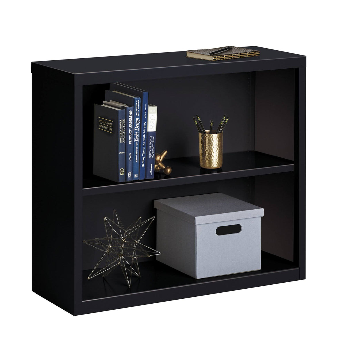 Black 2-Shelf Metal Bookcase S87257