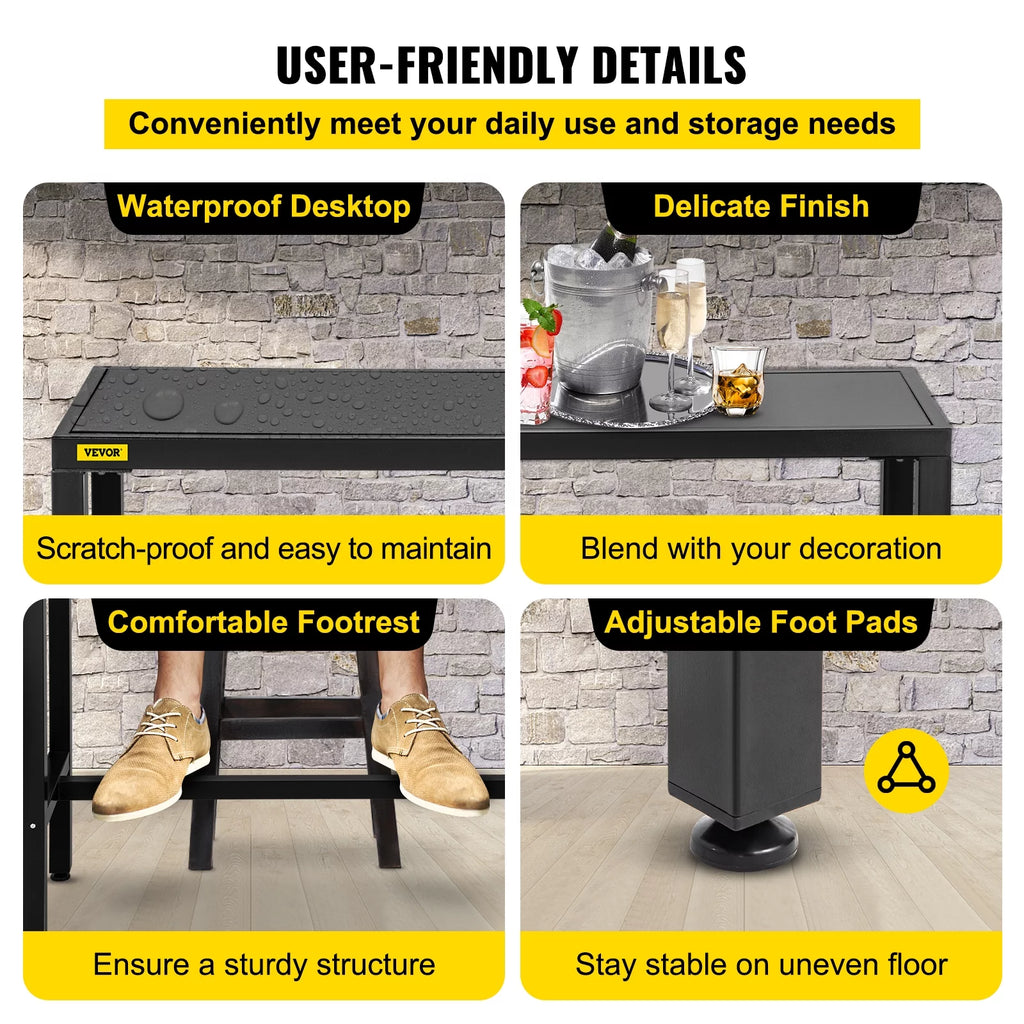 Narrow Rectangular Bar Height Outdoor Table with Adjustable Feet F709262