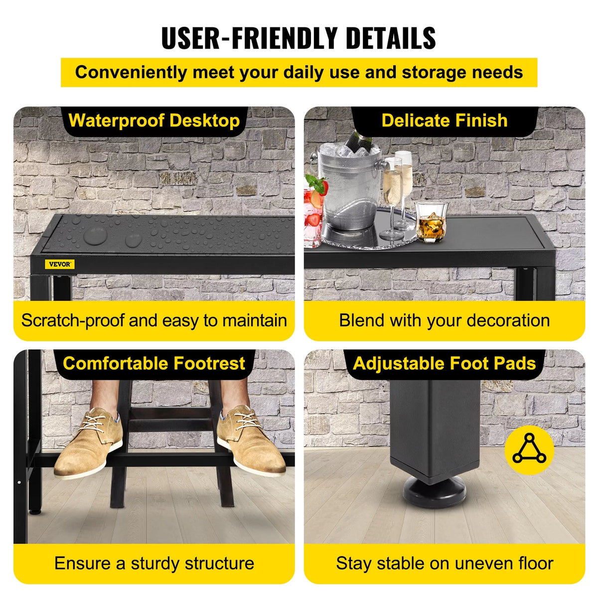 Narrow Rectangular Bar Height Outdoor Table with Adjustable Feet F709262