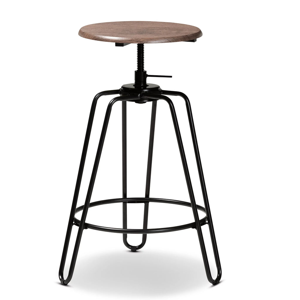 Walnut Finished Wood and Black Metal 3-Piece Adjustable Bar Set A95766