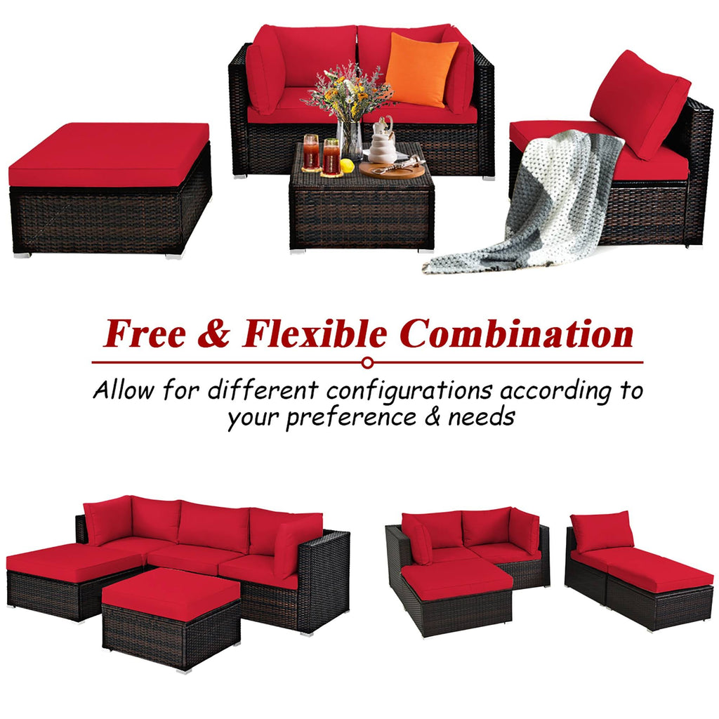 Red 5 Piece Patio Rattan Furniture Set O243885