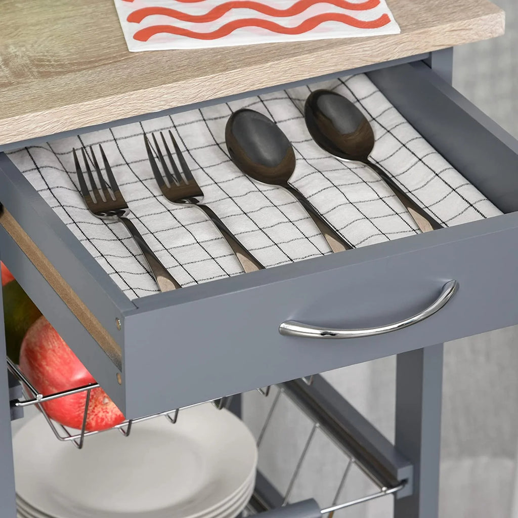 Gray Rolling Kitchen Cart with Storage S342