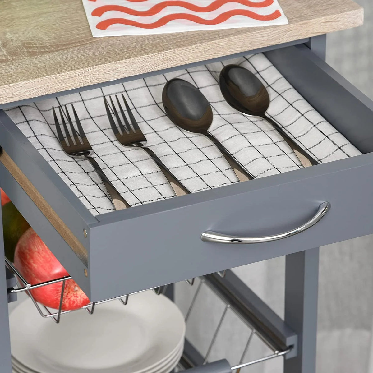 Gray Rolling Kitchen Cart with Storage S342