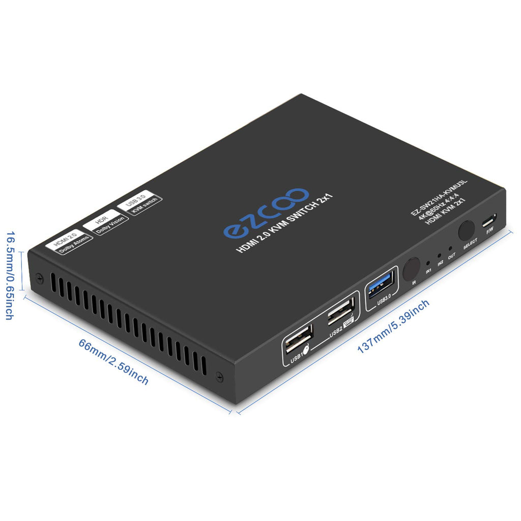 USB 3.0 KVM Switch HDMI 2-Port 4K60 HDR with Stereo Audio Extractor and IR Remote G748