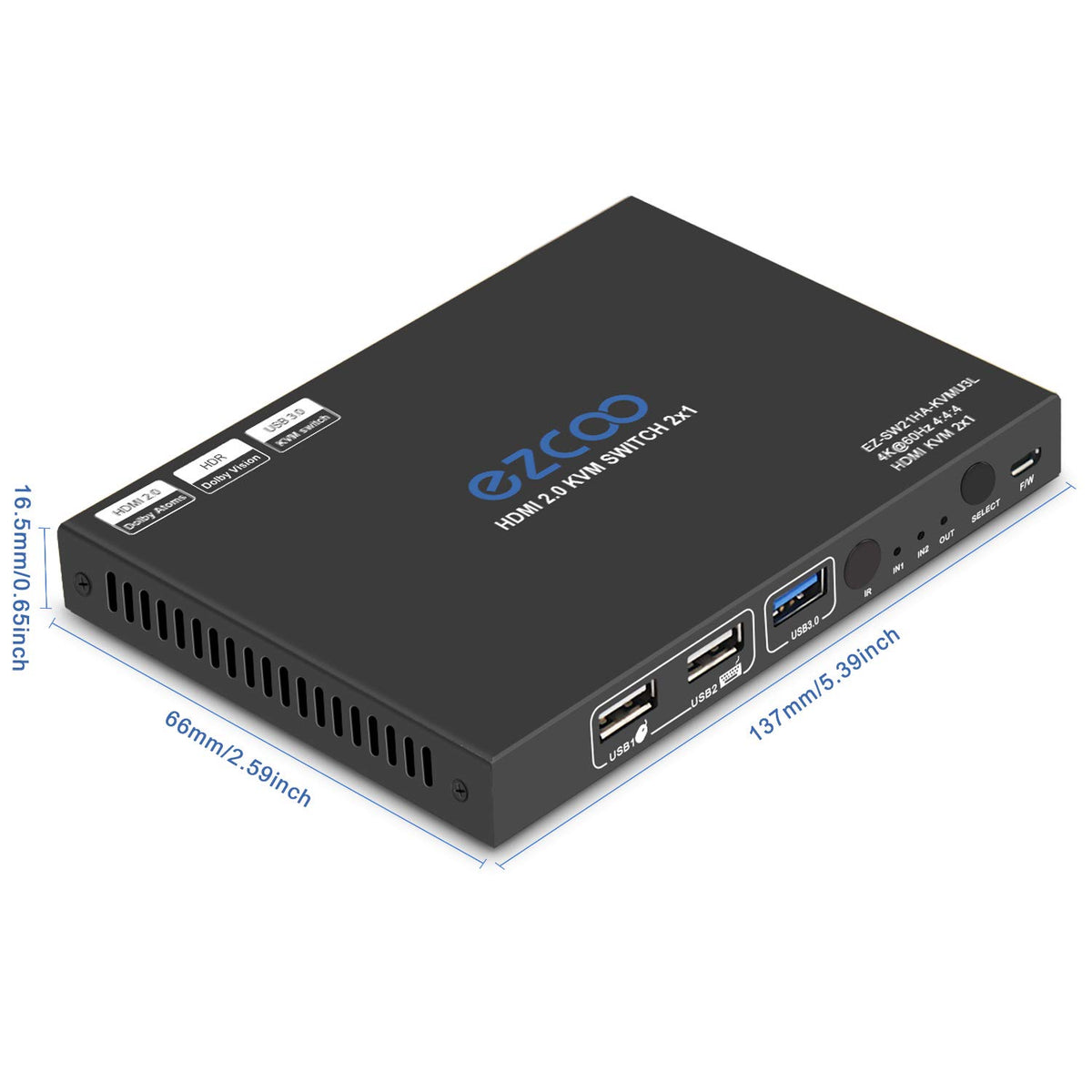 USB 3.0 KVM Switch HDMI 2-Port 4K60 HDR with Stereo Audio Extractor and IR Remote G748