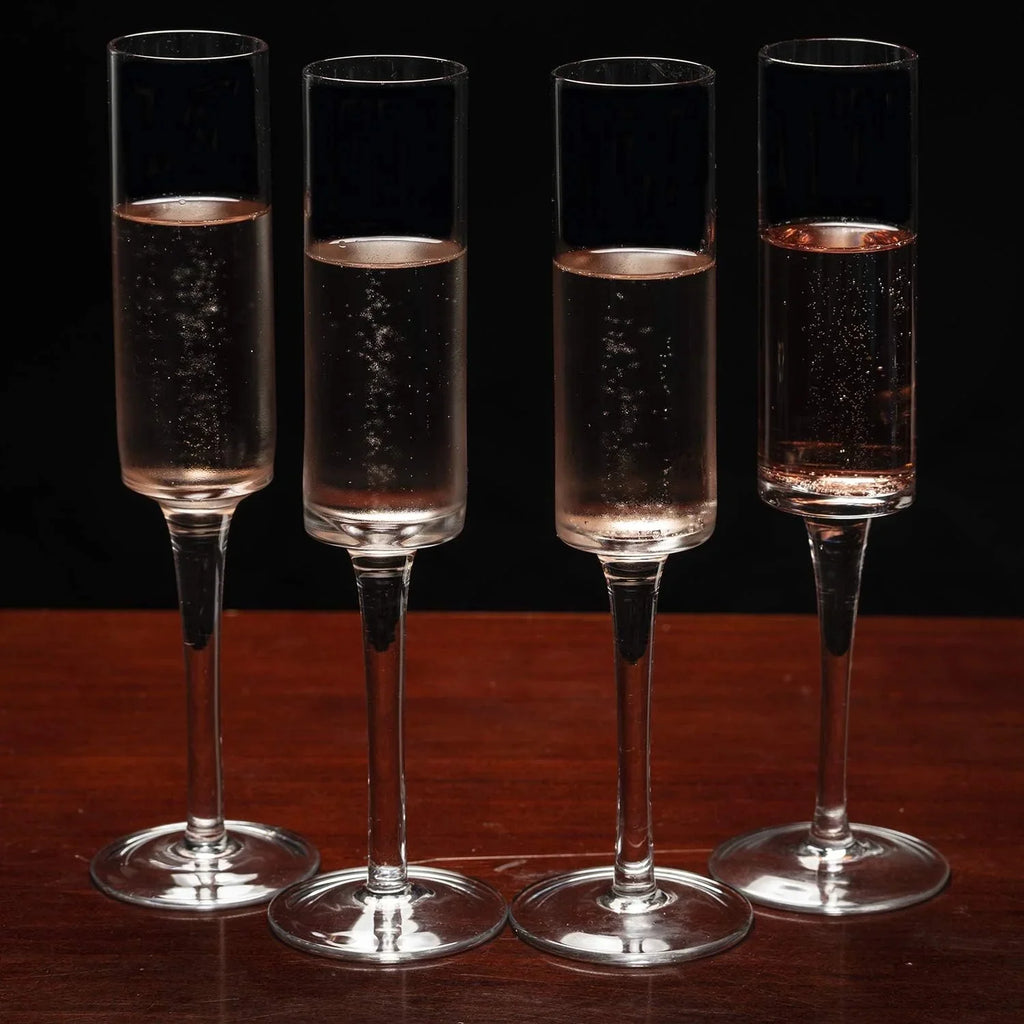 Hand-Blown Crystal Champagne Flutes 6oz I596